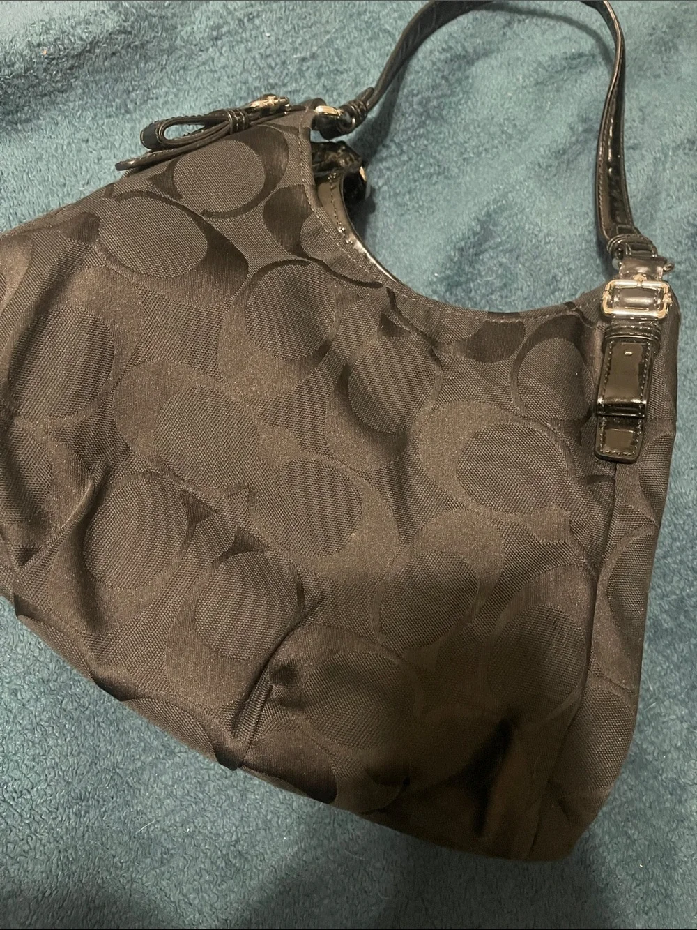 Coach Black Signature Shoulder Bag red inside with Silver Hardware